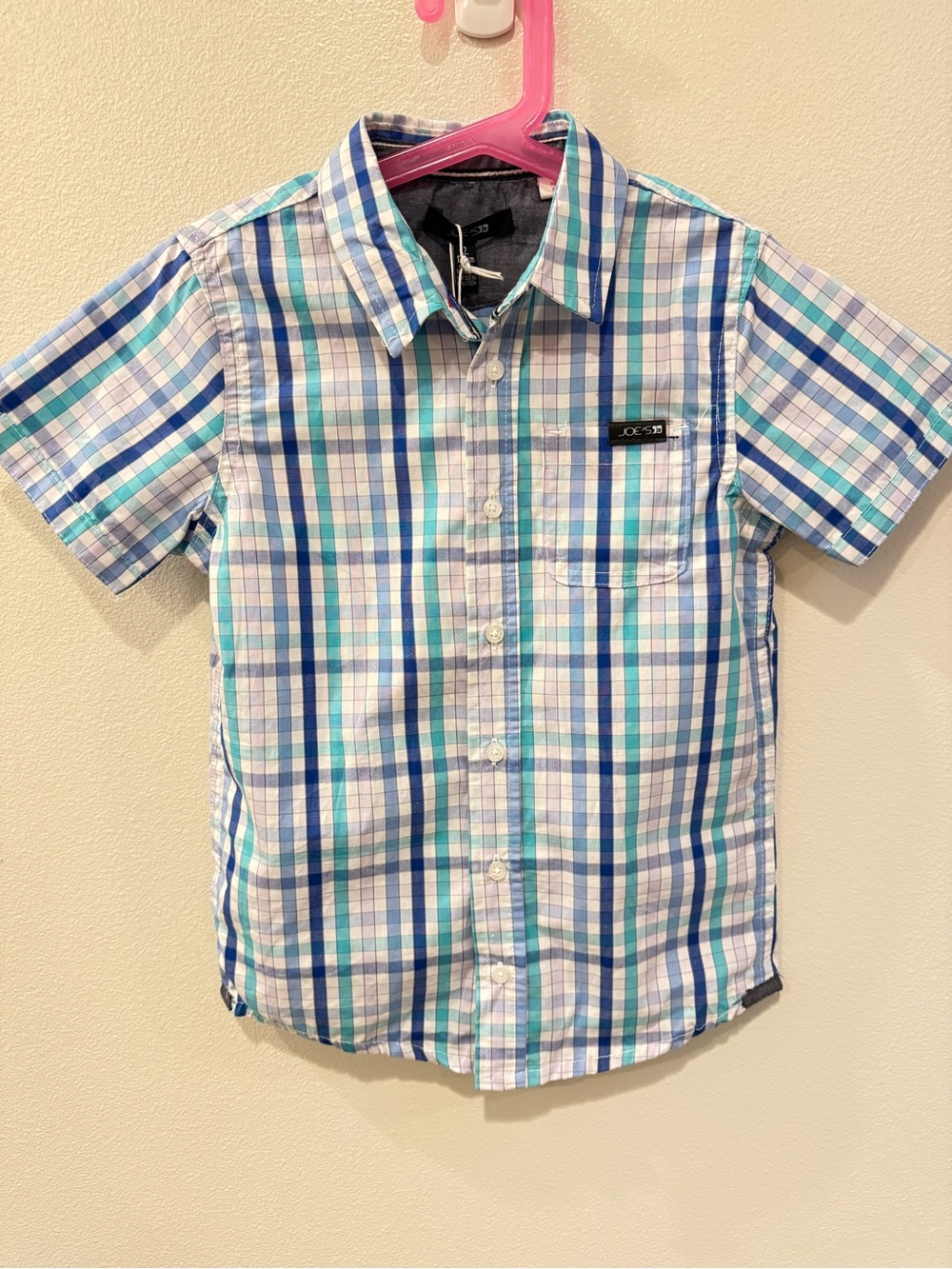 Joe's Jeans Blue Green Plaid Short Sleeve Button-Down Shirt